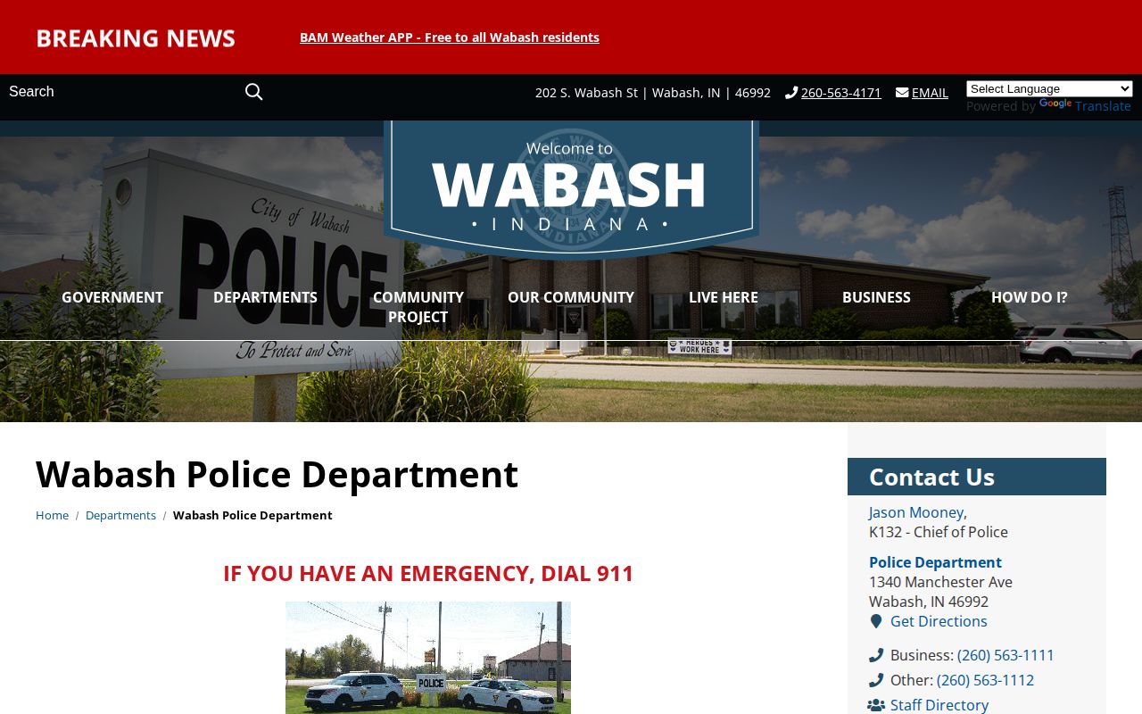 Wabash Police Department official source for Wabash arrest records and police photographs