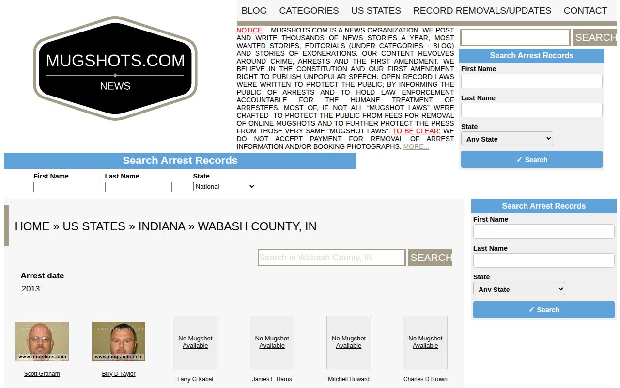 Wabash County unofficial legacy mugshot archive for source comparison