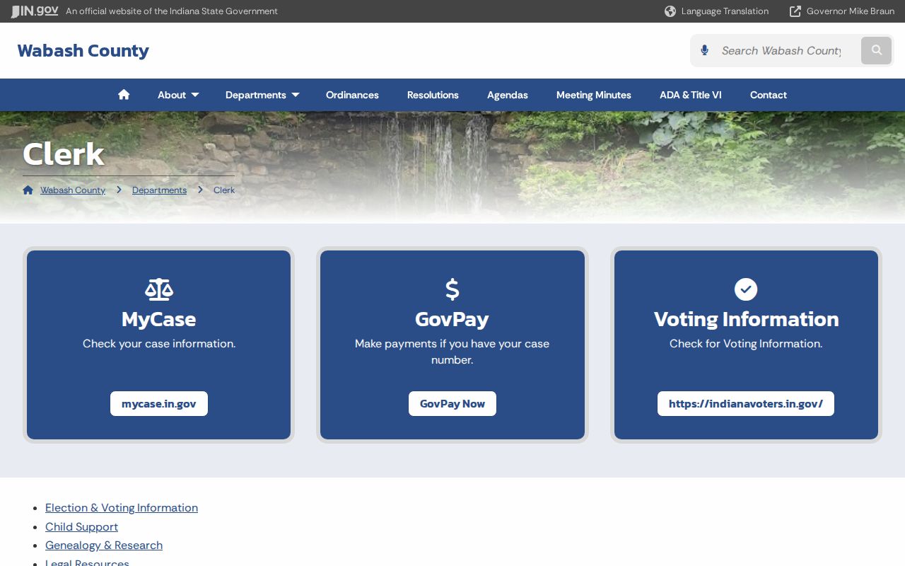 Wabash County Clerk official warrant and court record access page